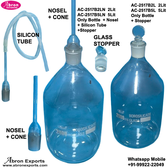 Glass Bottle 2 Liter With Nosel For Distilled Water Collection Borosilicate Glass Narrow Mouth Stoppered Abron AC-2517B2LN 